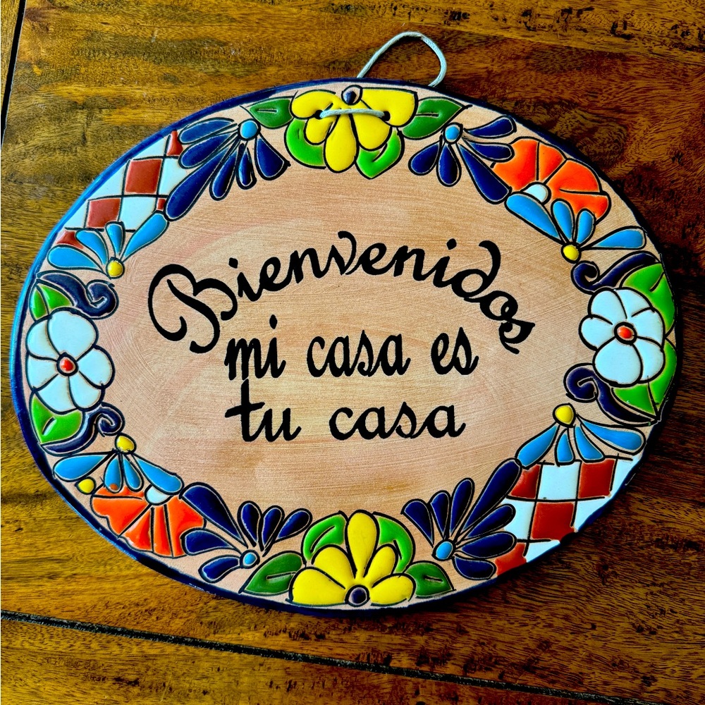 Talavera Bienvenidos Plaque Welcome Plaque Home Décor Folk Art Mexican Pottery